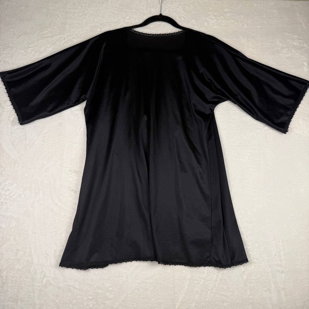 Vintage Black Nylon Lace Trim Robe Lingerie Cover Up Boudoir Glam One Size - Picture 4 of 4